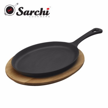 Vegetable Oil Cast Iron Fajita Skillet With Woonden Based